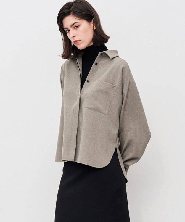 uncrave ウォッシャブルウールライクツイル ドルマンシャツ シャンブレーチャコール