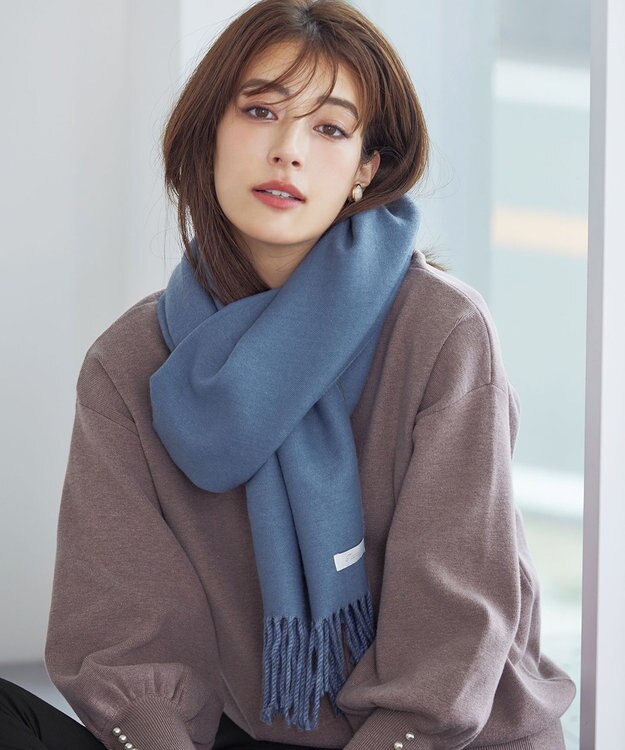 Tiaclasse 【洗える】リバーシブルデザイン大判マフラー ブルー