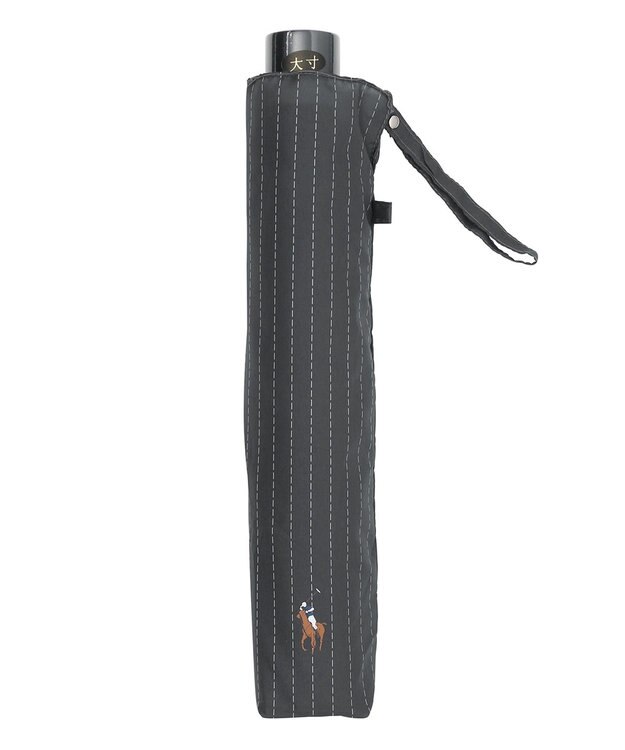 MOONBAT 【大きめ70cm】POLO RALPH LAUREN 折りたたみ傘 メンズ ストライプ ワンポイント刺繍 ダークグレー