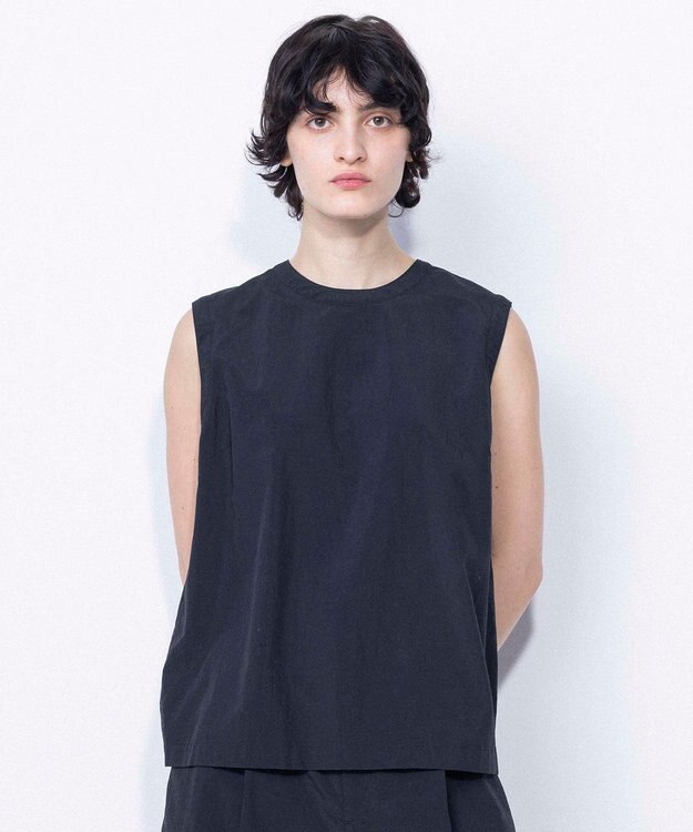 NAVE 【ReNAVE・洗える/撥水加工/接触冷感/UVケア/セットアップ】ナイロンタスラン ノースリブラウス ブラック系