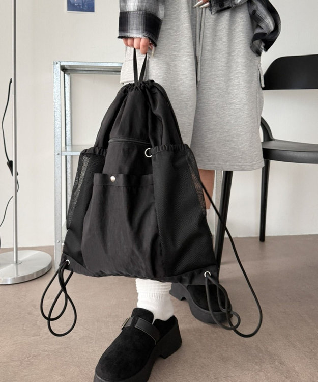 WEGO サイドメッシュポケットナップサック ブラック