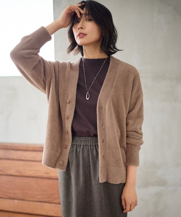 ANY 【洗濯機可】フェザーニットカーディガン モカ