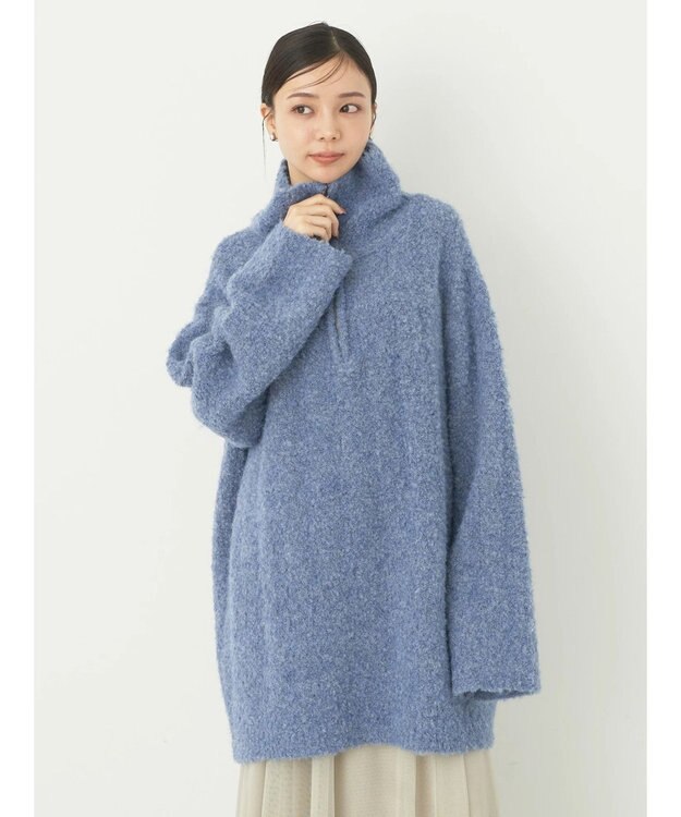 earth music&ecology ブークレハーフジップミニワンピース Dark Blue