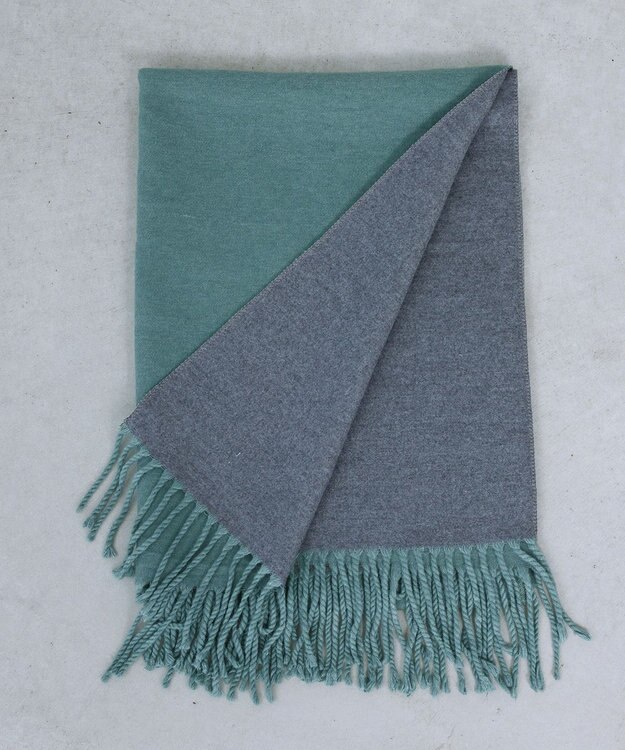 Tiaclasse 【洗える】リバーシブルデザイン大判マフラー ミント×グレー