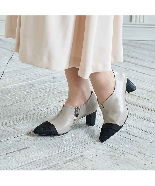 Riz raffinee <Riz raffinee>グログラン切り替えブーティー ベージュコンビ