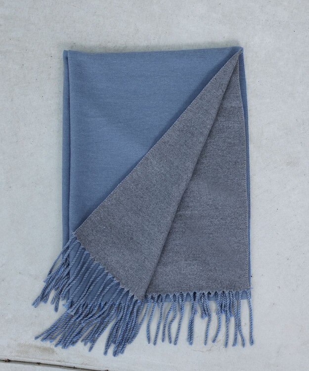 Tiaclasse 【洗える】リバーシブルデザイン大判マフラー ブルー