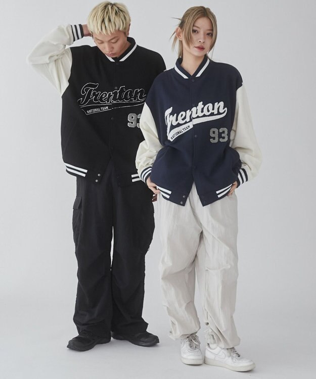 WEGO 【ユニセックス着用ITEM/MLサイズ展開】サガラワッペンスウェットスタジャン ネイビー