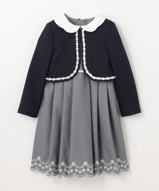 ANY KIDS 【2点セット】ジャケット＋裾刺繍ワンピース グレー