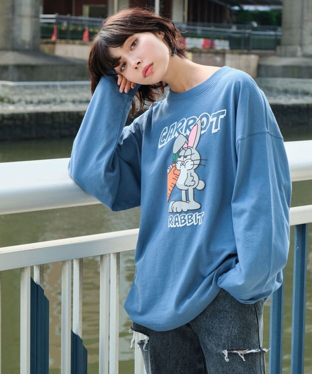 WEGO 【ユニセックス着用ITEM】アニマルキャラBIG　T（LS） ブルー