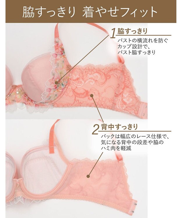 Wing Wing Lesiage　【2820シリーズ】　ブラジャー　脇すっきりの着やせシルエット　背中の段差軽減　ウイング／ワコール　PB2821 オレンジ