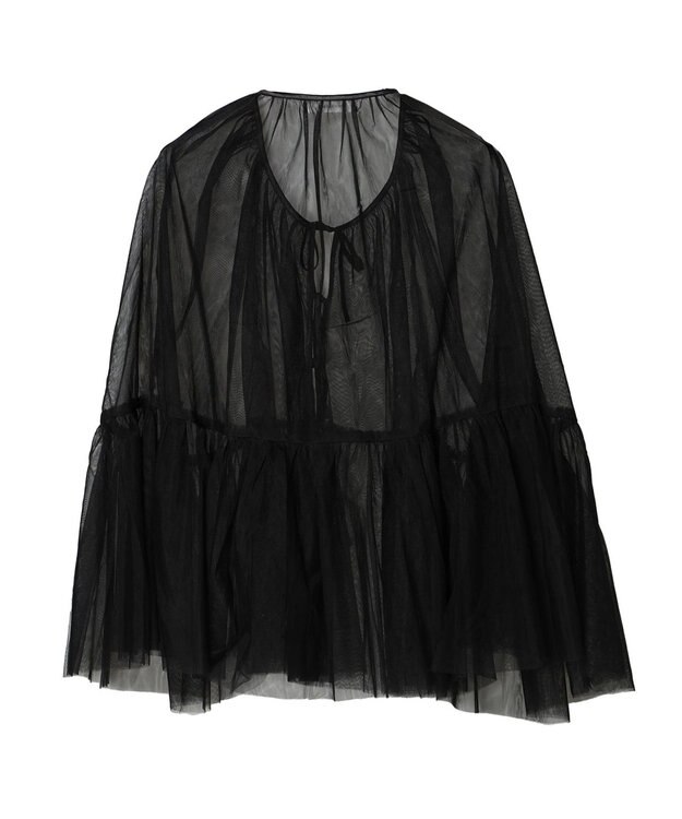 Green Parks リボンチュールデザインブラウス Black