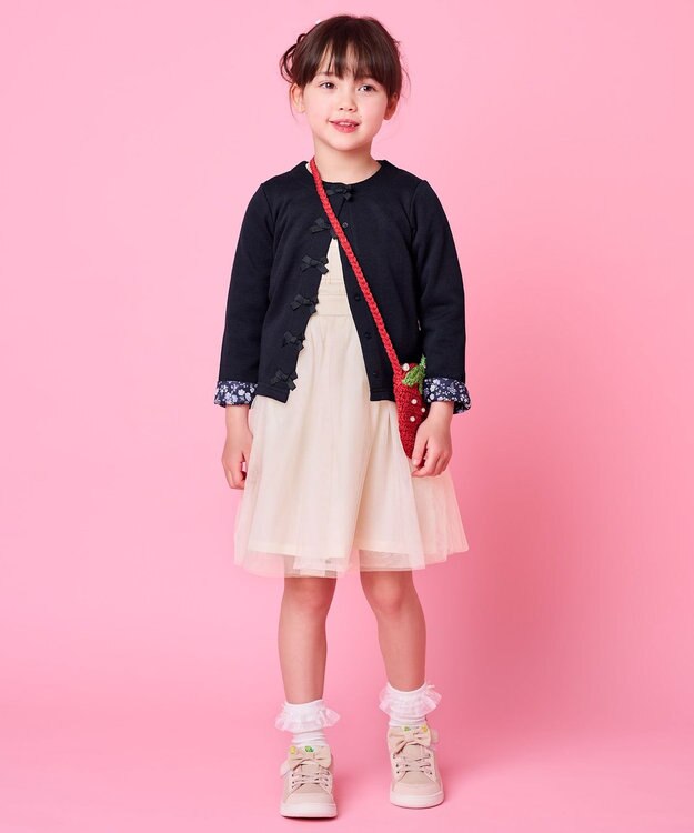 ANY KIDS スナップボタン リボン カーディガン ネイビー