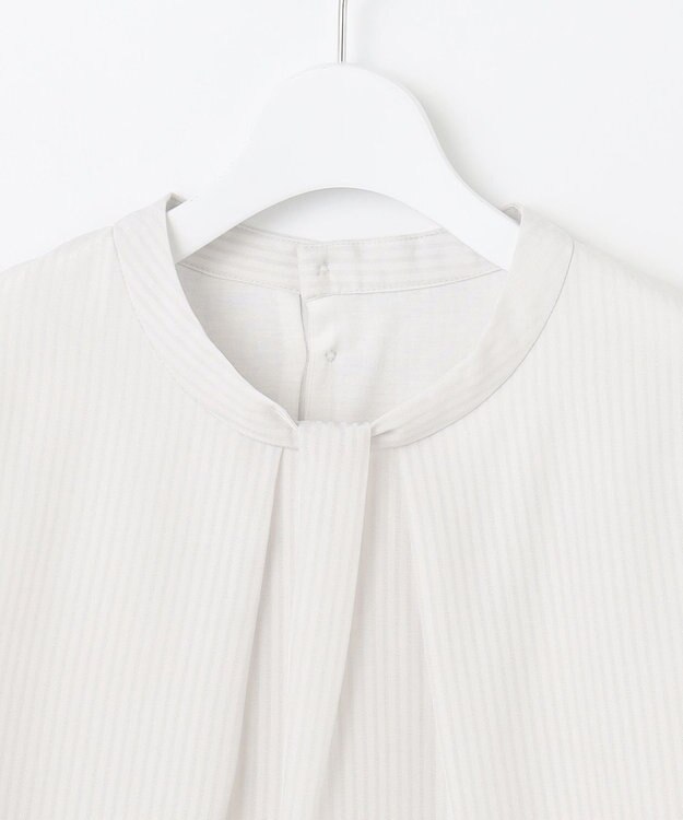 J.PRESS LADIES L シャドーストライプ ボウタイ風 カットソー グレージュストライプ系