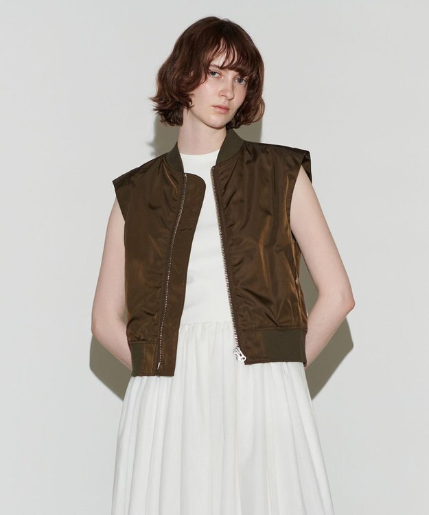 NAVE 【Nave　洗える】リサイクルツイル ノースリーブブルゾン ダークブラウン系