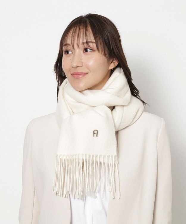 MOONBAT FURLA(フルラ）【WEB限定】ウール100％ アーチロゴ 無地ストール 190cm×60cm オフホワイト