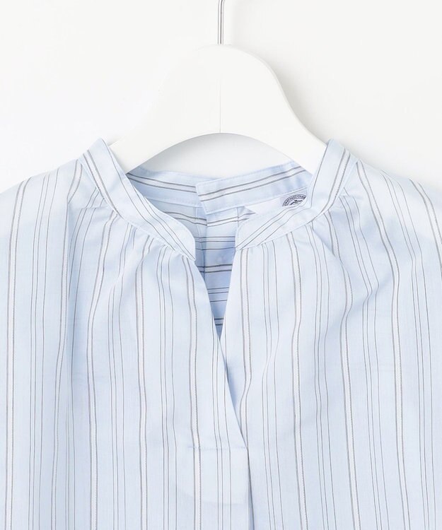 J.PRESS LADIES 【洗える】ランダムストライプ スタンドカラー  ブラウス サックスストライプ系