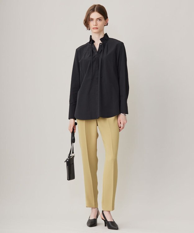 ICB 【洗える】コットンナイロンタイプライター デザインカラーブラウス ブラック系