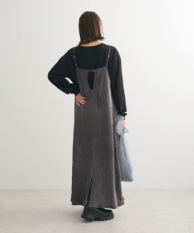 Green Parks ベロアプリーツキャミワンピース Charcoal Gray