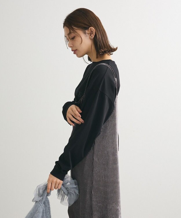 Green Parks ベロアプリーツキャミワンピース Charcoal Gray