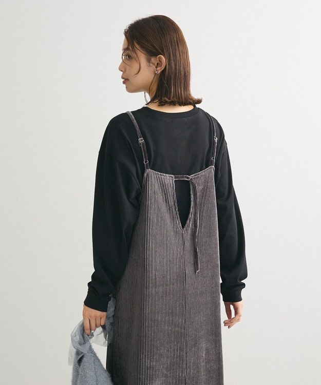 Green Parks ベロアプリーツキャミワンピース Charcoal Gray