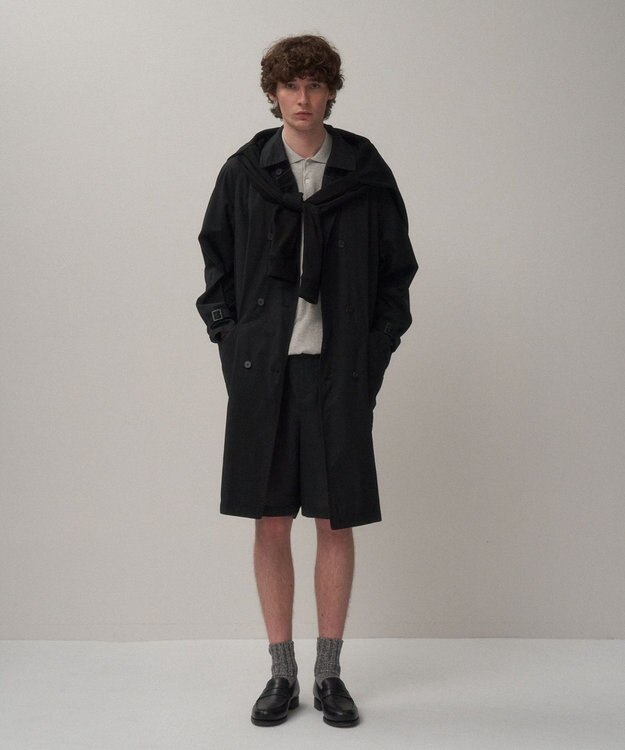 ATON LIGHT TC GABARDINE | ウォッシュトレンチコート - UNISEX BLACK