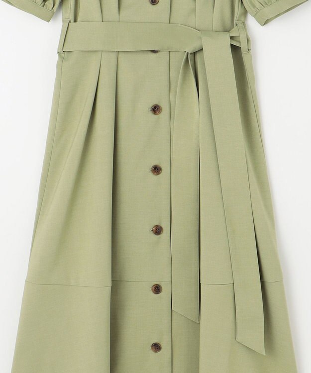 Feroux 【洗える】パフスリーブシャツ ワンピース グリーン系