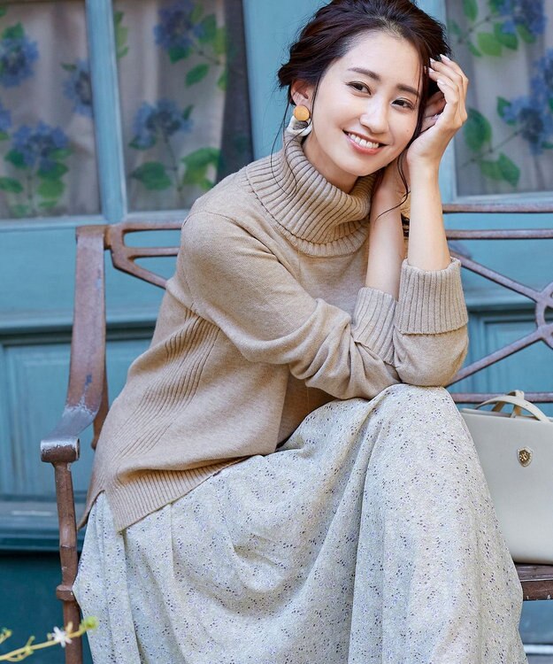 Tiaclasse 【洗える】もっちり柔らかいリブタートルプルオーバーニット ベージュ