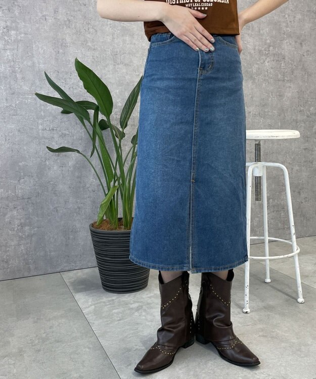 WEGO デニムミドルスカート デニム中濃色