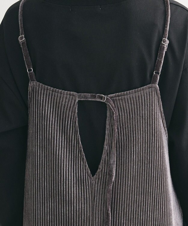Green Parks ベロアプリーツキャミワンピース Charcoal Gray