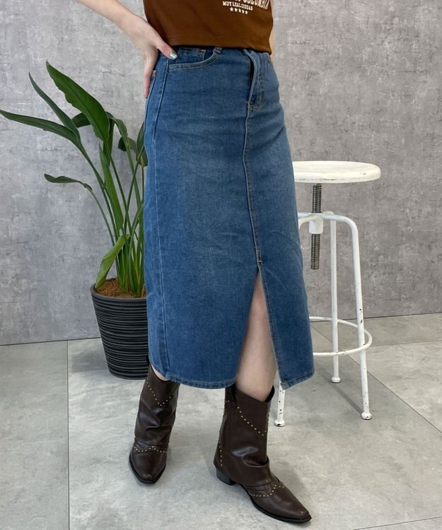 WEGO デニムミドルスカート デニム中濃色