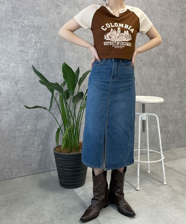 WEGO デニムミドルスカート デニム中濃色