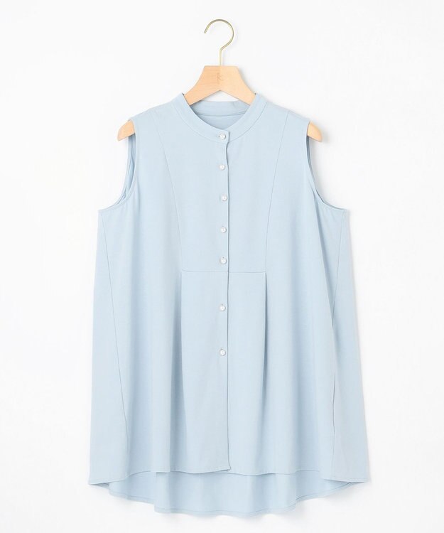 組曲 【洗える】ブラウスライクジャージーノースリーブ カットソー サックスブルー系