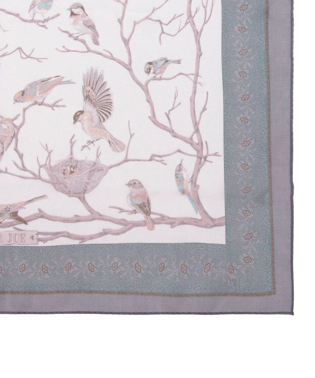 MOONBAT 【WEB限定】PAUL & JOE ACCESSOIRES シルクシフォンスカーフ 58×58cm ビリジアン(Birds on Branch)