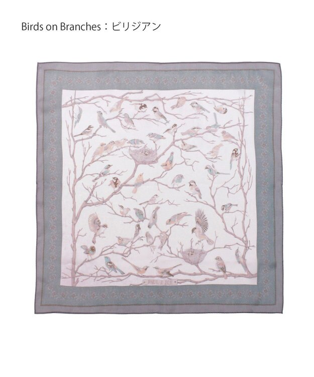 MOONBAT 【WEB限定】PAUL & JOE ACCESSOIRES シルクシフォンスカーフ 58×58cm ビリジアン(Birds on Branch)
