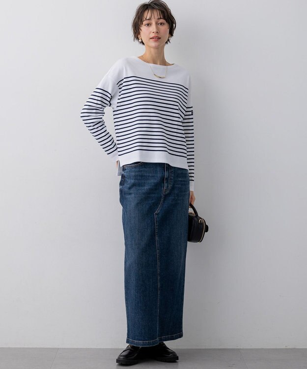 23区 Armo-lux パネルボーダー クロップド カットソー ネイビー系