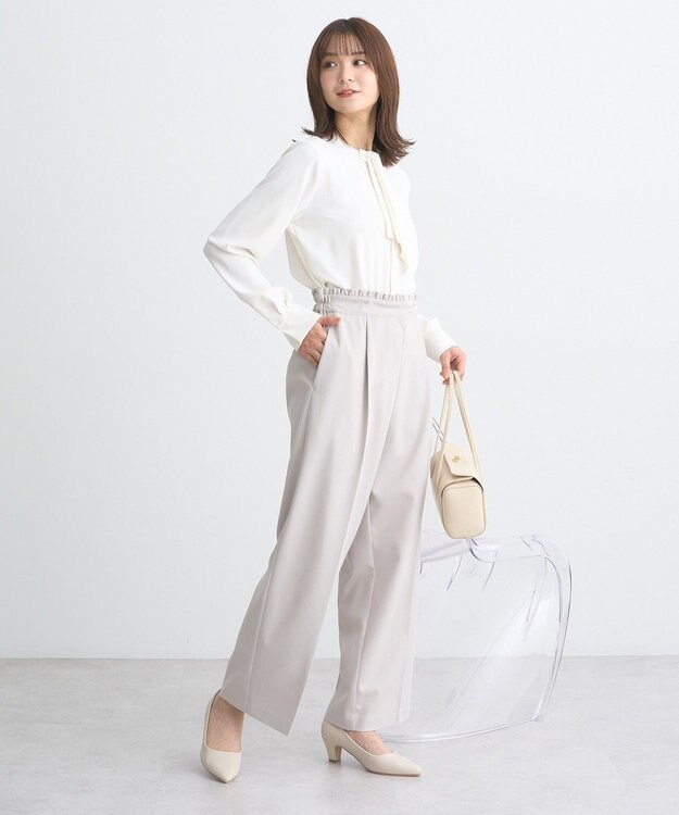 earth music&ecology ウエストフリルワイドパンツ Beige