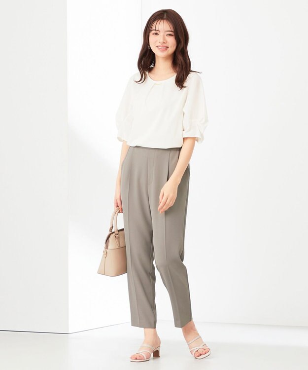 ANY SIS 【接触冷感・吸水速乾・UVケア】エアリードレープスムース タックスリーブ ブラウス オフホワイト