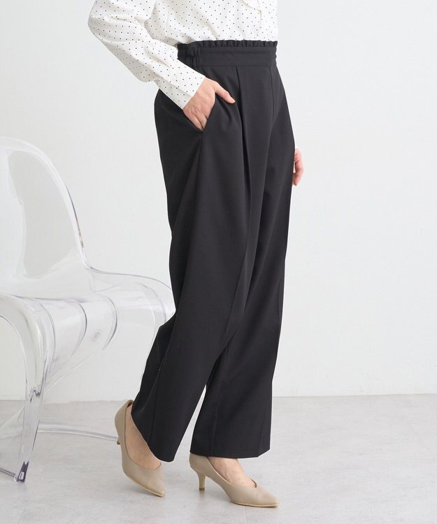 earth music&ecology ウエストフリルワイドパンツ Black