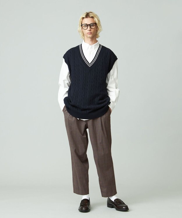 J.PRESS YORK STREET 【UNISEX】コットンケーブルチルデン ニットベスト ネイビー系