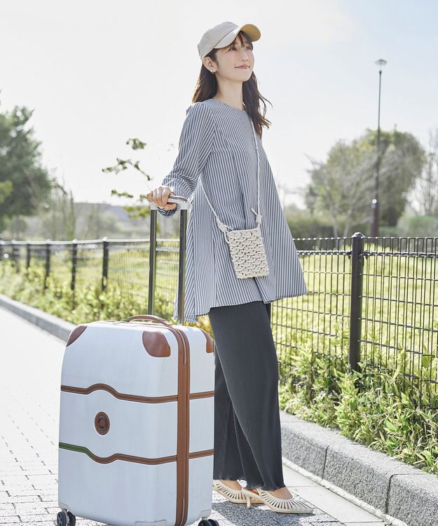 Tiaclasse L 【小倉優子さん着用・選べる袖TYPE・洗える】バックフレアチュニック 七分袖ネイビーストライプ