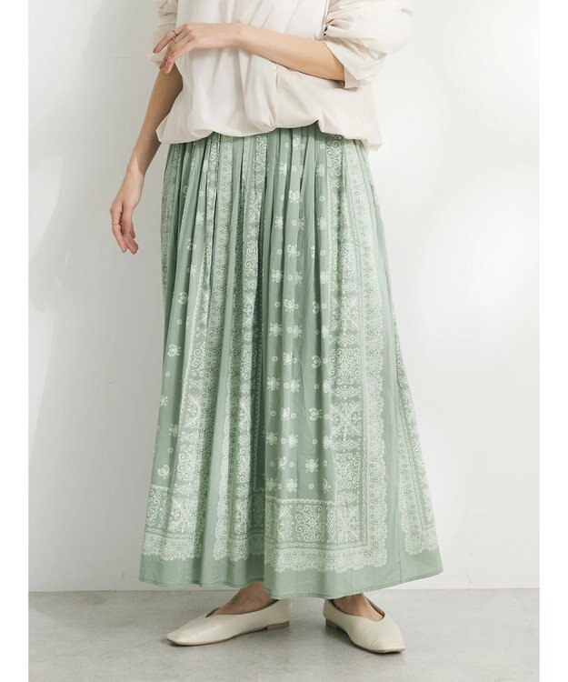 CRAFT STANDARD BOUTIQUE パネル柄マキシギャザースカート Light Green