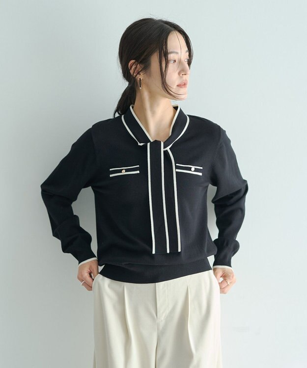 YECCA VECCA 配色ボウタイニット Ivory