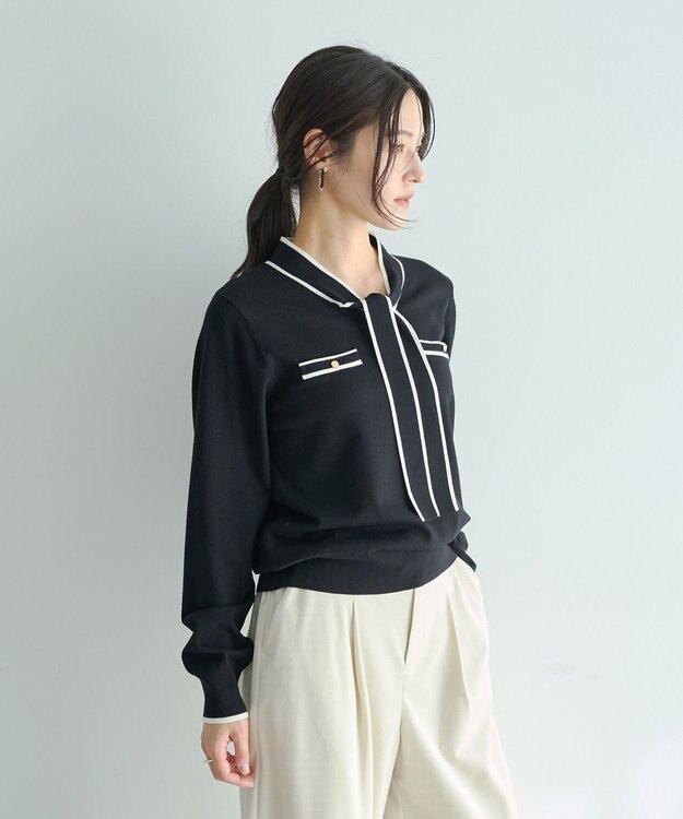 YECCA VECCA 配色ボウタイニット Ivory