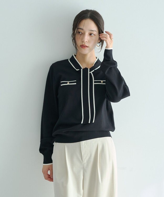 YECCA VECCA 配色ボウタイニット Ivory