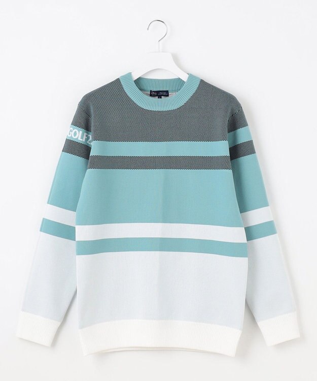 23区GOLF 【MEN】【洗える】カラーブロック 裏付き ニット スカイブルー系1