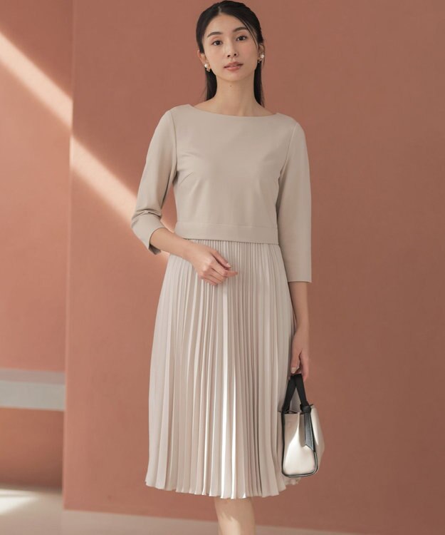 組曲 【KUMIKYOKU NAVY】ジャージーコンビプリーツ ワンピース ベージュ系