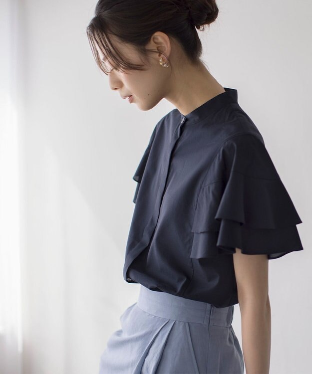 組曲 L コットンレーヨンシャーティング ブラウス ネイビー系