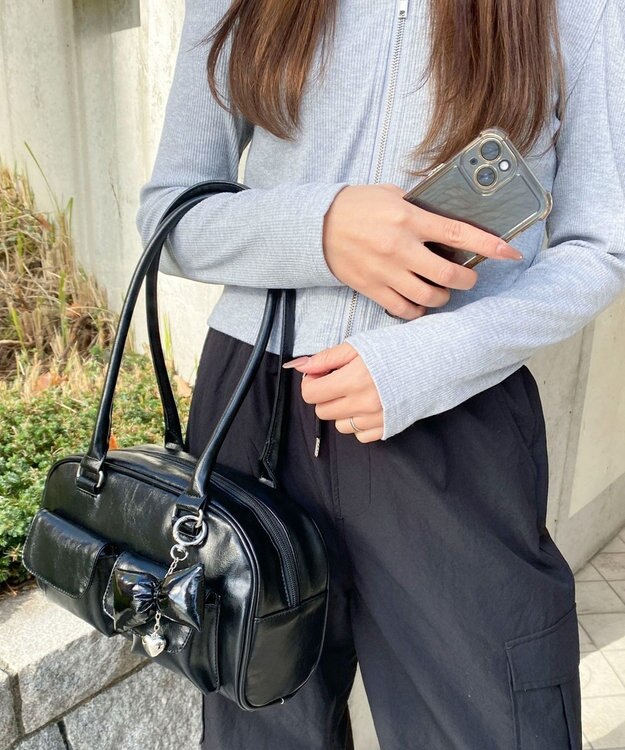 WEGO チャーム付きボストンバッグ ブラック