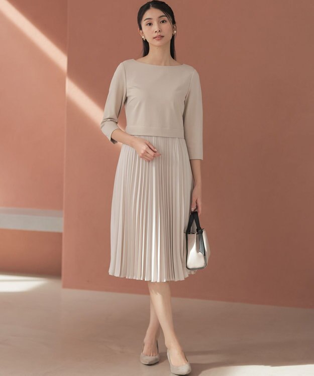 組曲 【KUMIKYOKU NAVY】ジャージーコンビプリーツ ワンピース ベージュ系