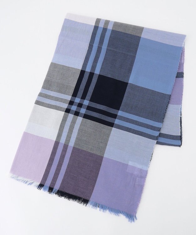 J.PRESS LADIES 【洗える】チェック ストール サックスブルー系3